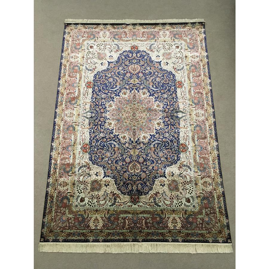 アクセント ラグ 絨毯 カーペット シルク 四川 中国段通 約4畳 約214×308.5cm 300段 マルチカラー dt-201の画像