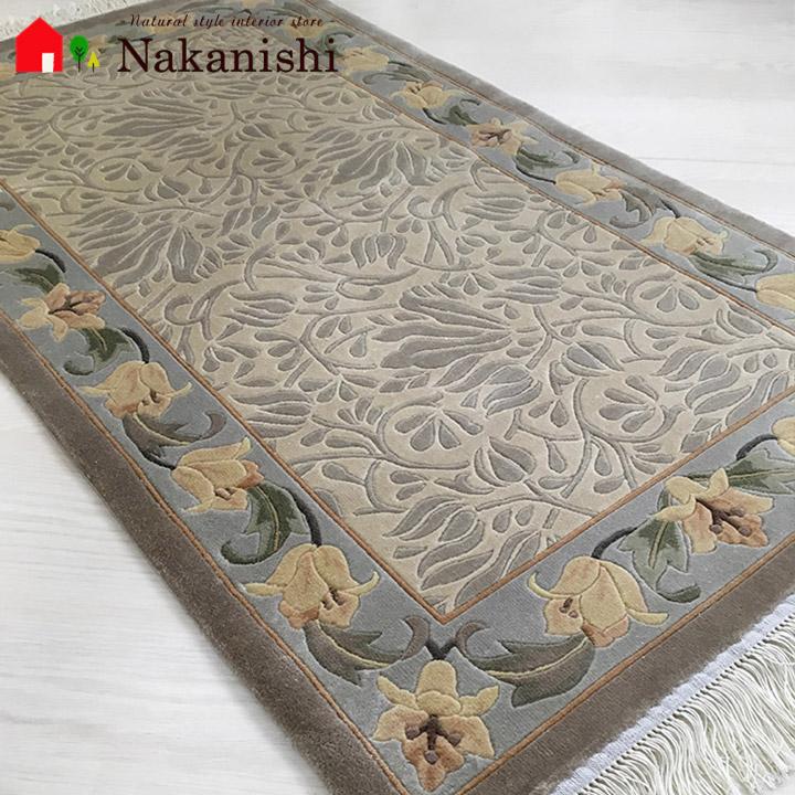B級品 玄関マット シルク 中国段通 約69×123cm 120段 ベージュ系 dt 