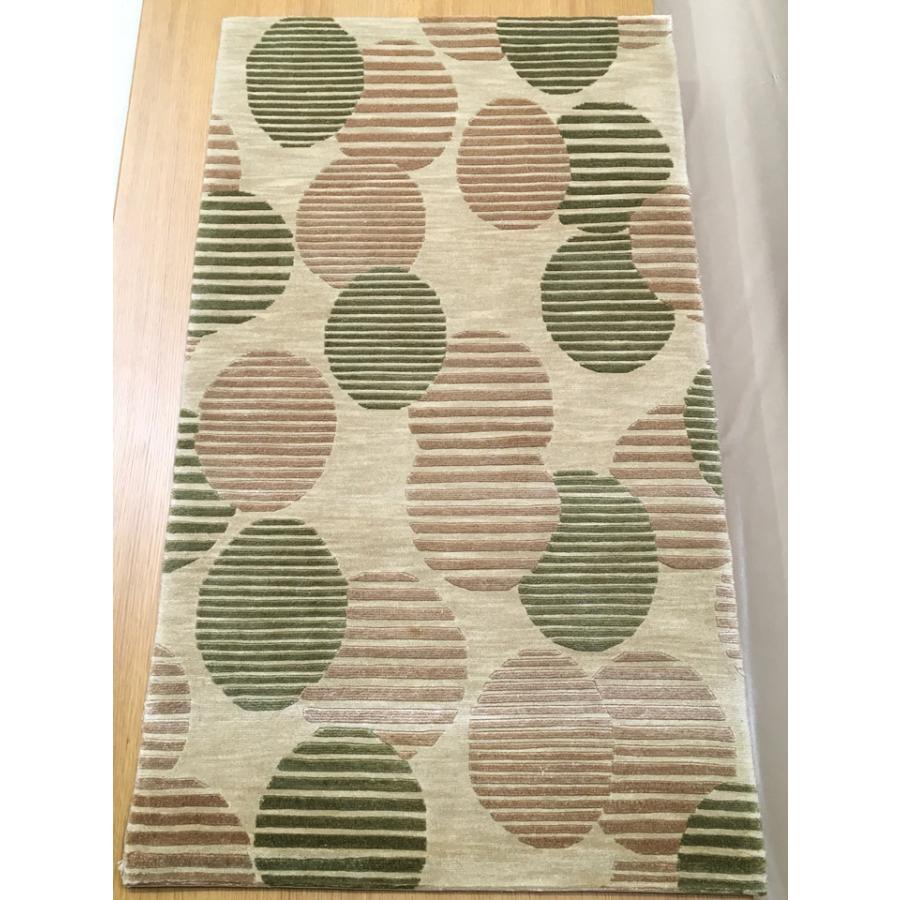 玄関マット　ウール　シルク　中国段通　約69×120cm　120段　グリーン系　dt-a012の画像
