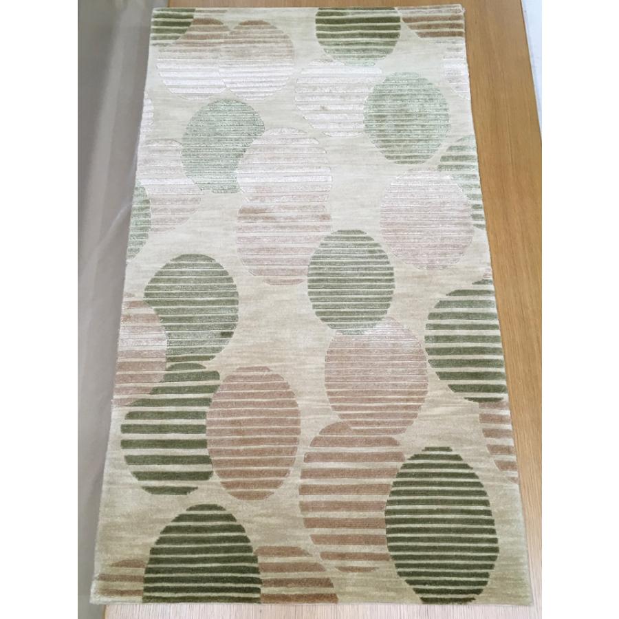 玄関マット　ウール　シルク　中国段通　約69×120cm　120段　グリーン系　dt-a012の画像