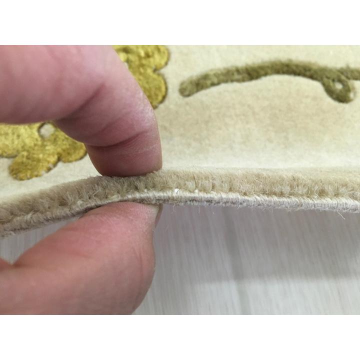 アクセント　ラグ　絨毯　カーペット　玄関マット　ウール　シルク　中国段通　約92×165cm　150段　ベージュ系　dt-a054の画像