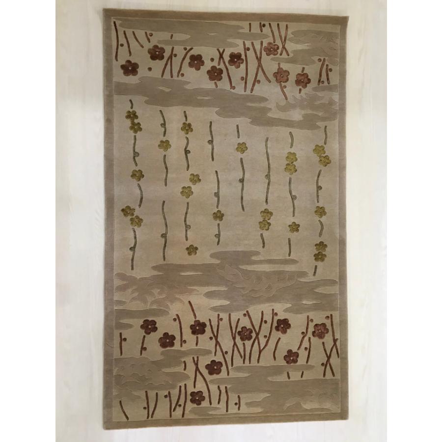アクセント　ラグ　絨毯　カーペット　玄関マット　ウール　シルク　中国段通　約92×165cm　150段　ベージュ系　dt-a054の画像