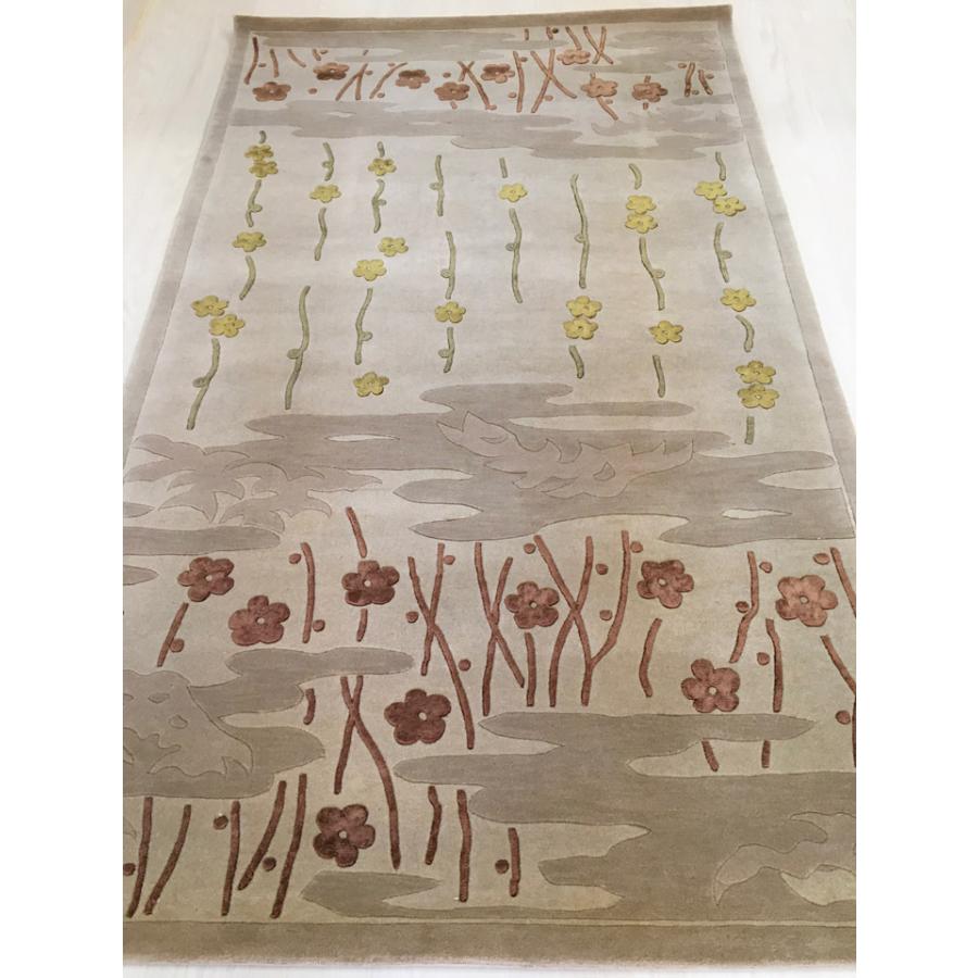 アクセント　ラグ　絨毯　カーペット　玄関マット　ウール　シルク　中国段通　約92×165cm　150段　ベージュ系　dt-a054の画像