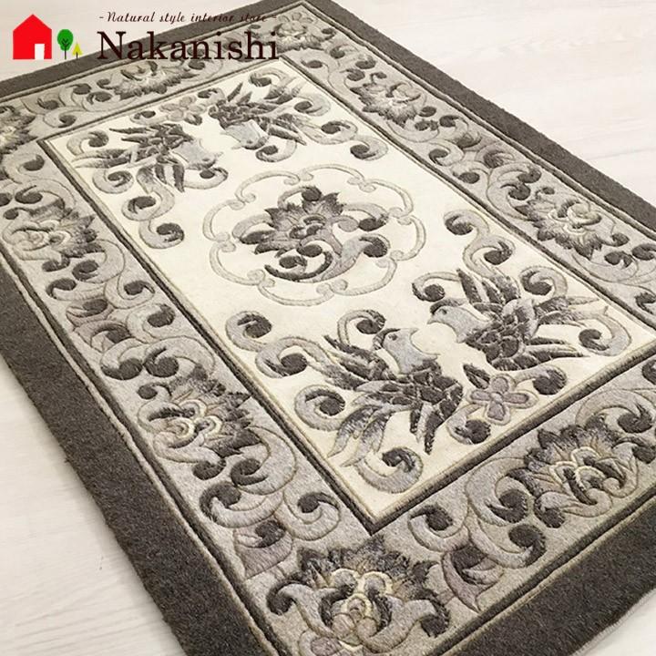 玄関マット ウール 中国段通 約62×92cm 120段 ブラウン系 dt-a094