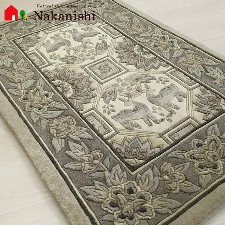 玄関マット ウール 中国段通 約61×91cm 120段 ベージュ系 dt-a095