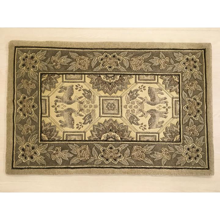 玄関マット ウール 中国段通 約61×91cm 120段 ベージュ系 dt-a095