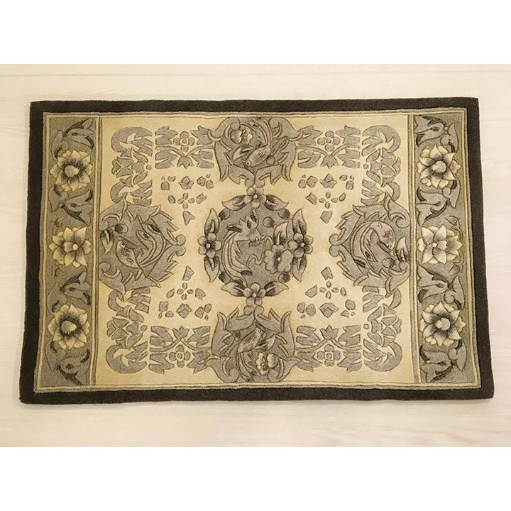 新品　中国ウール段通玄関マット　120段 玄関マット ウール 中国段通 約61×91cm 120段 ベージュ系 dt-a097