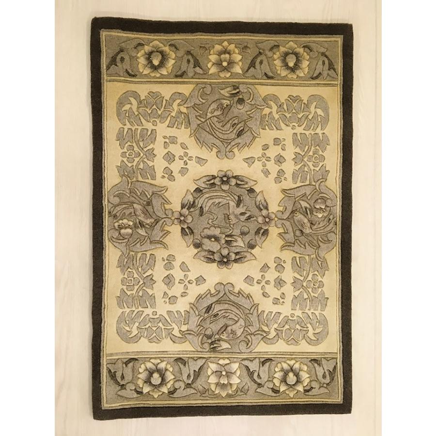 玄関マット ウール 中国段通 約61×91cm 120段 ベージュ系 dt-a097