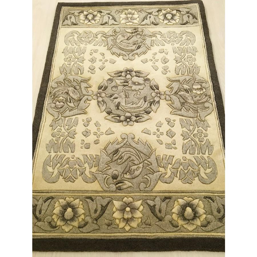 玄関マット ウール 中国段通 約61×91cm 120段 ベージュ系 dt-a097