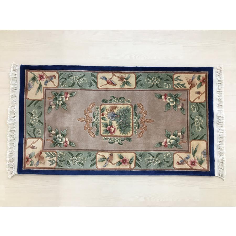 ウール段通120段 四季花鳥柄 70x120cm 中国段通 ウール 玄関マット