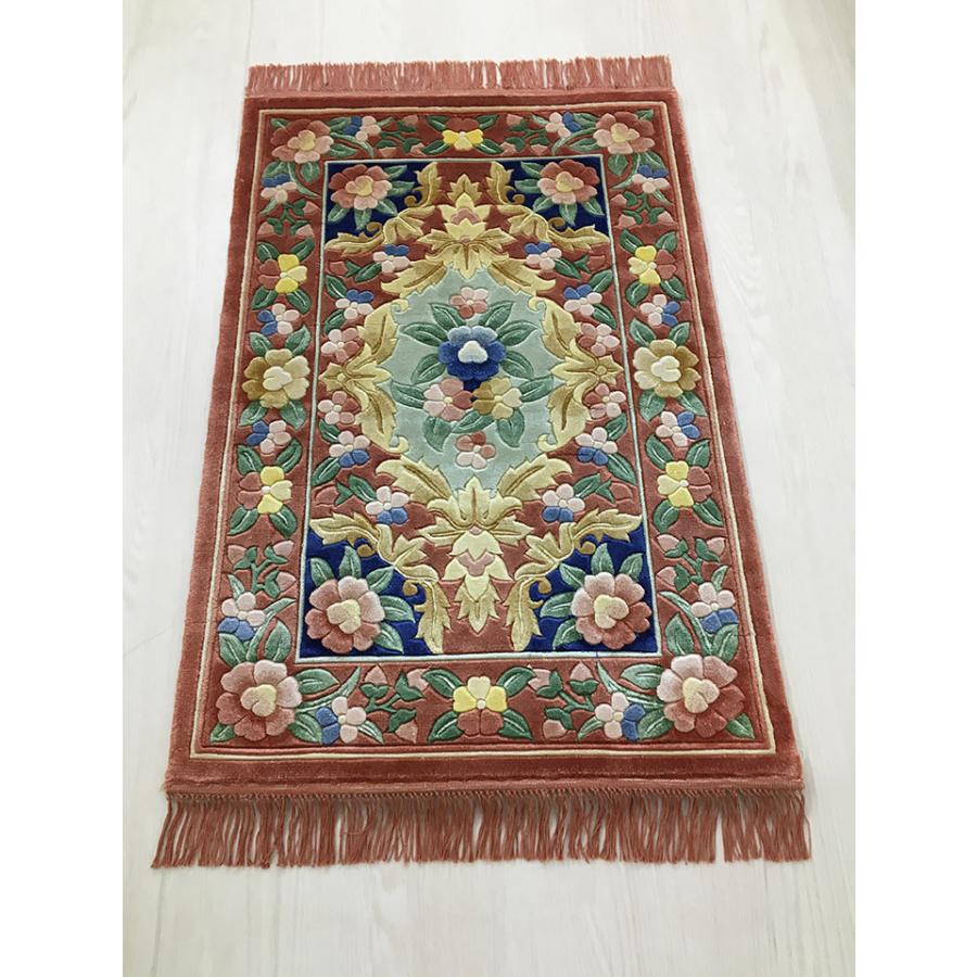 玄関マット シルク 中国段通 約61×93cm 120段 オレンジ系 玄関マット シルク 中国段通 約61×93cm 120段 オレンジ系