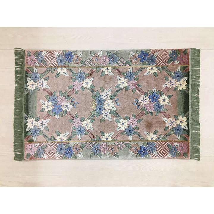 玄関マット　中国段通　カーペット 玄関マット シルク 中国段通 約62×91cm 120段 ベージュ系