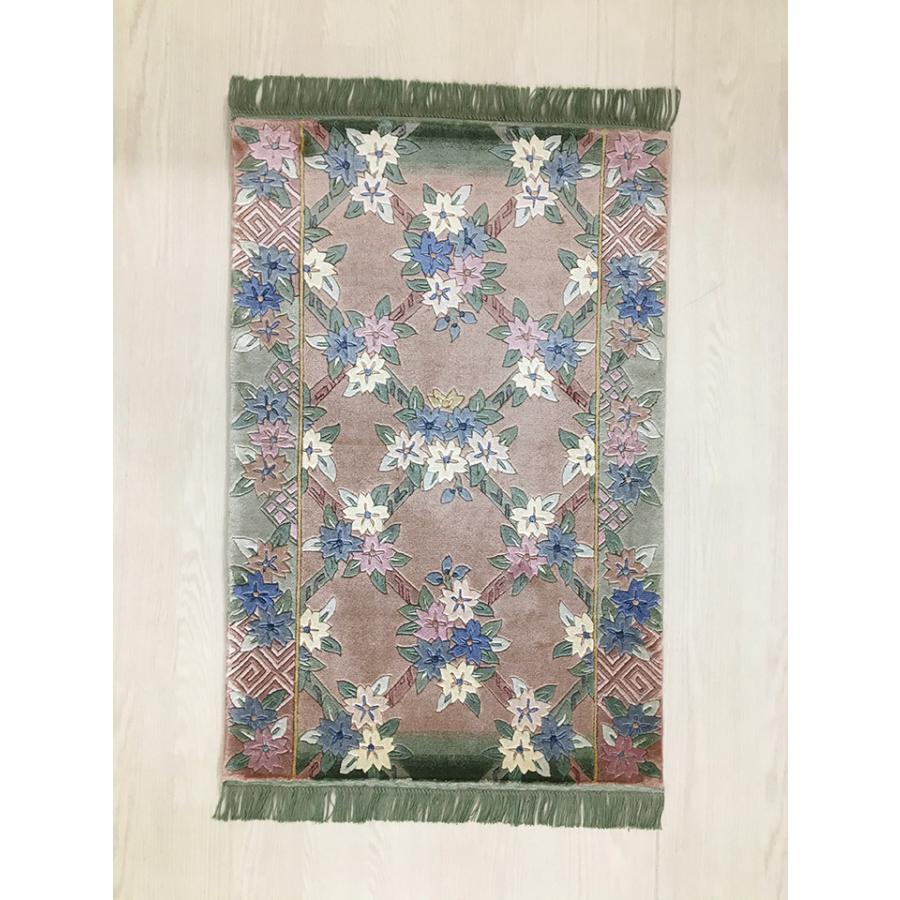 シルク　段通　玄関マット 玄関マット シルク 中国段通 約62×91cm 120段 ベージュ系 : カーペット