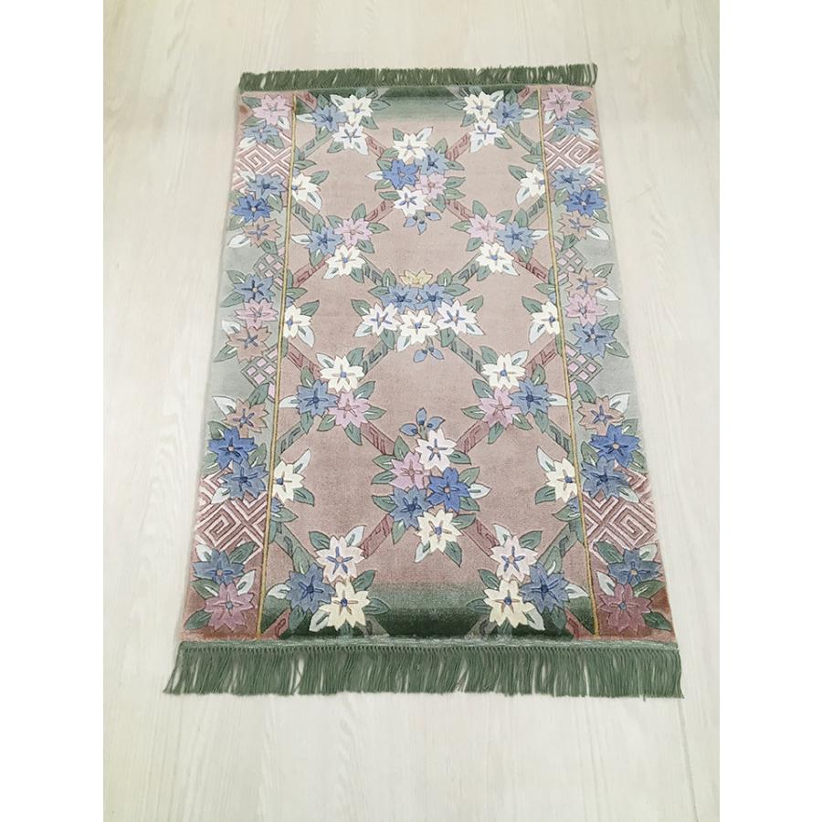 中国　段通　シルク　ヴィンテージ 玄関マット シルク 中国段通 約62×91cm 120段 ベージュ系 : カーペット