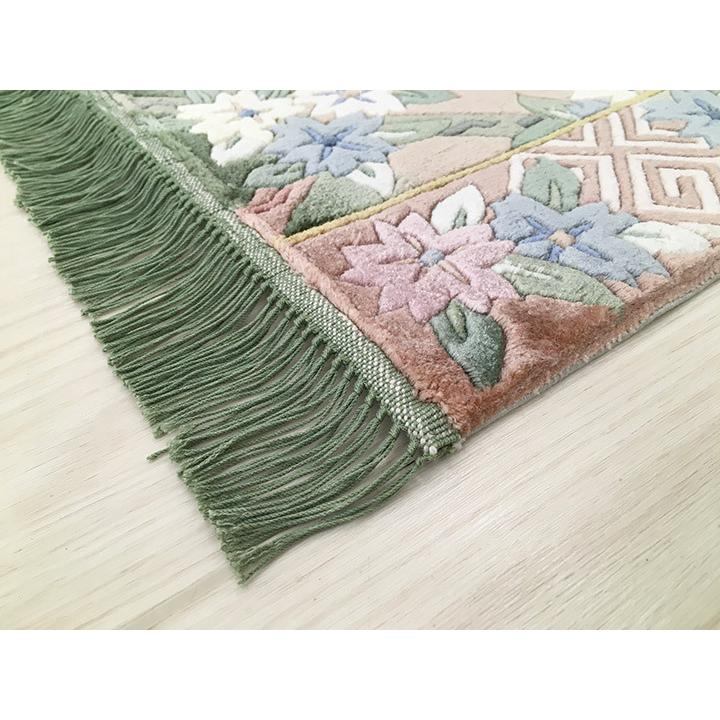 玄関マット シルク 中国段通 約62×91cm 120段 ベージュ系 : カーペット