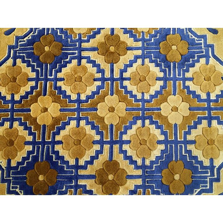 玄関マット　シルク　中国段通　約50.5×76.5cm　120段　ブルー系 　dt-a218の画像