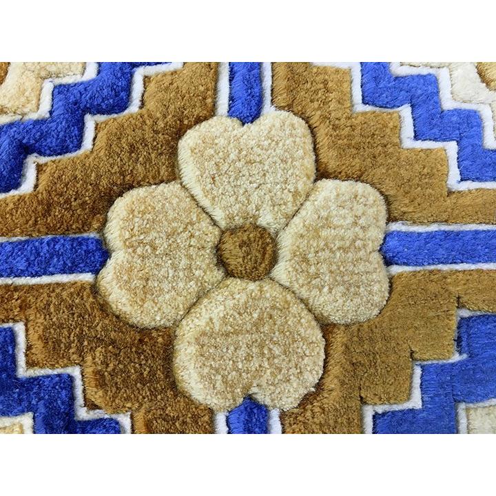 玄関マット　シルク　中国段通　約50.5×76.5cm　120段　ブルー系 　dt-a218の画像