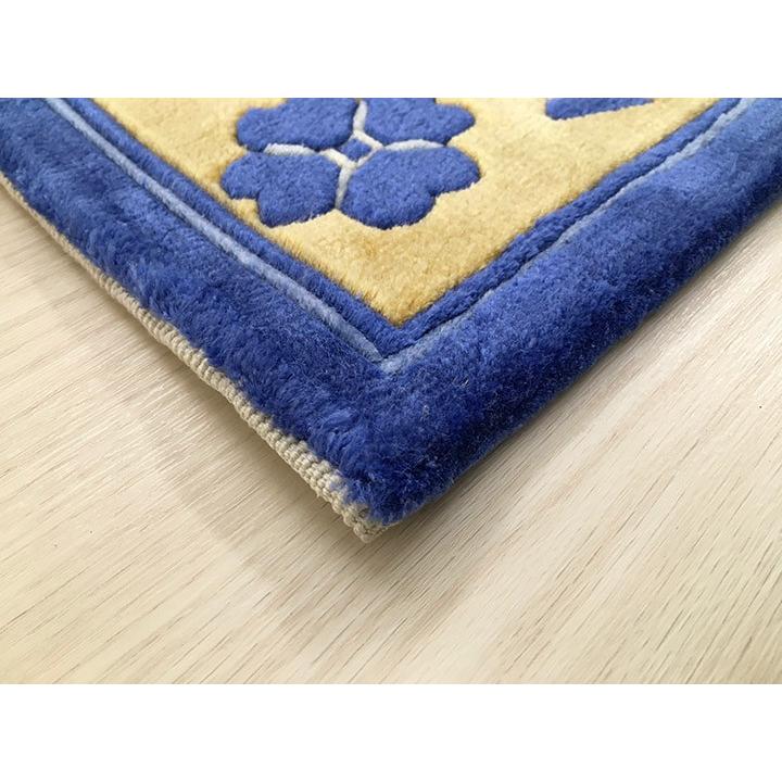 玄関マット　シルク　中国段通　約50.5×76.5cm　120段　ブルー系 　dt-a218の画像