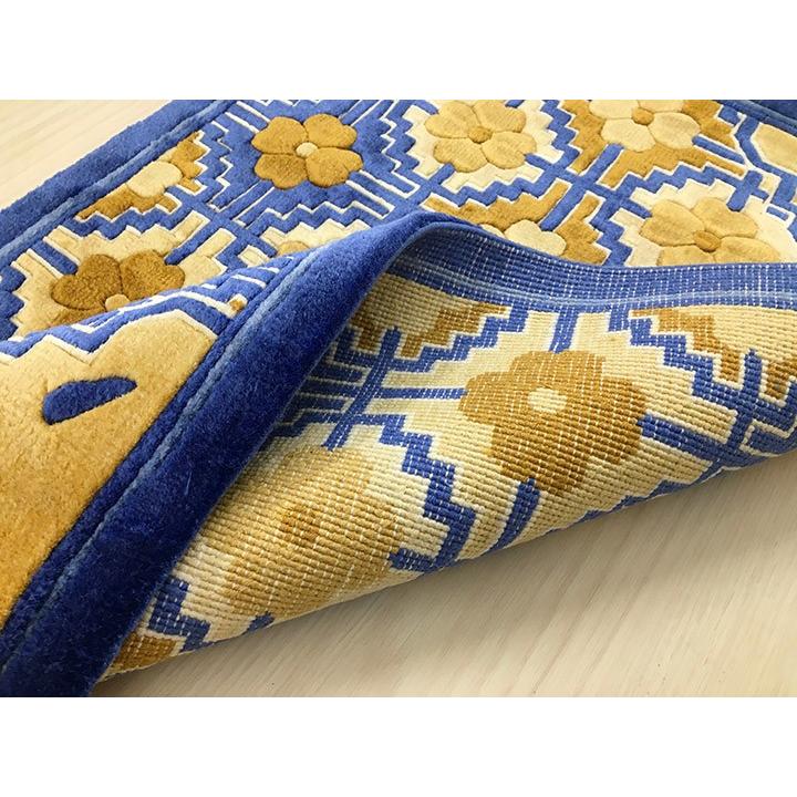 玄関マット　シルク　中国段通　約50.5×76.5cm　120段　ブルー系 　dt-a218の画像