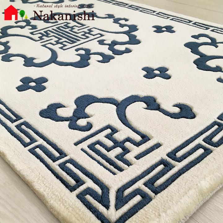 玄関マット シルク 中国段通 約51×82cm 120段 アイボリー系 dt
