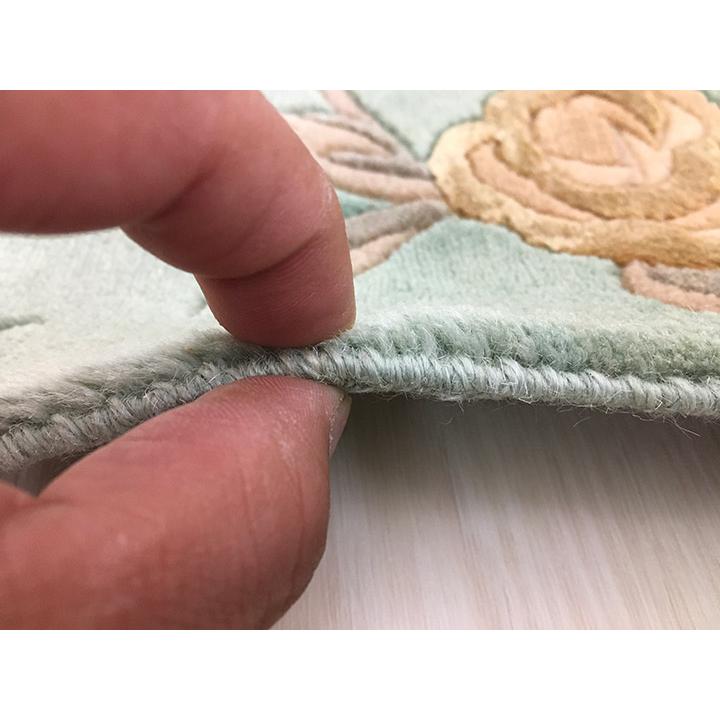 玄関マット　ウール　シルク　中国段通　約64×92cm　150段　グリーン系　薔薇 　dt-a272_11