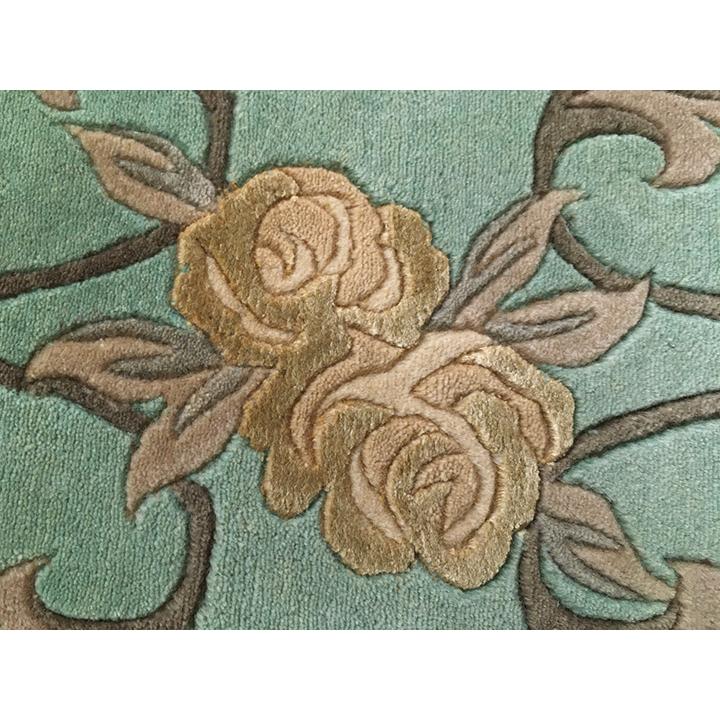 玄関マット　ウール　シルク　中国段通　約64×92cm　150段　グリーン系　薔薇 　dt-a272_7