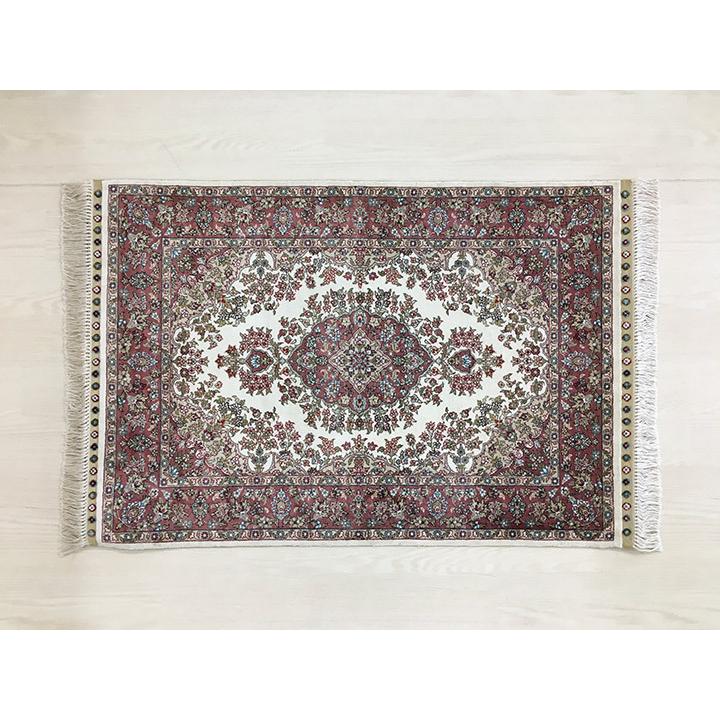 玄関マット シルク 中国段通 約62.5×93cm 260段 レッド系 dt-a320