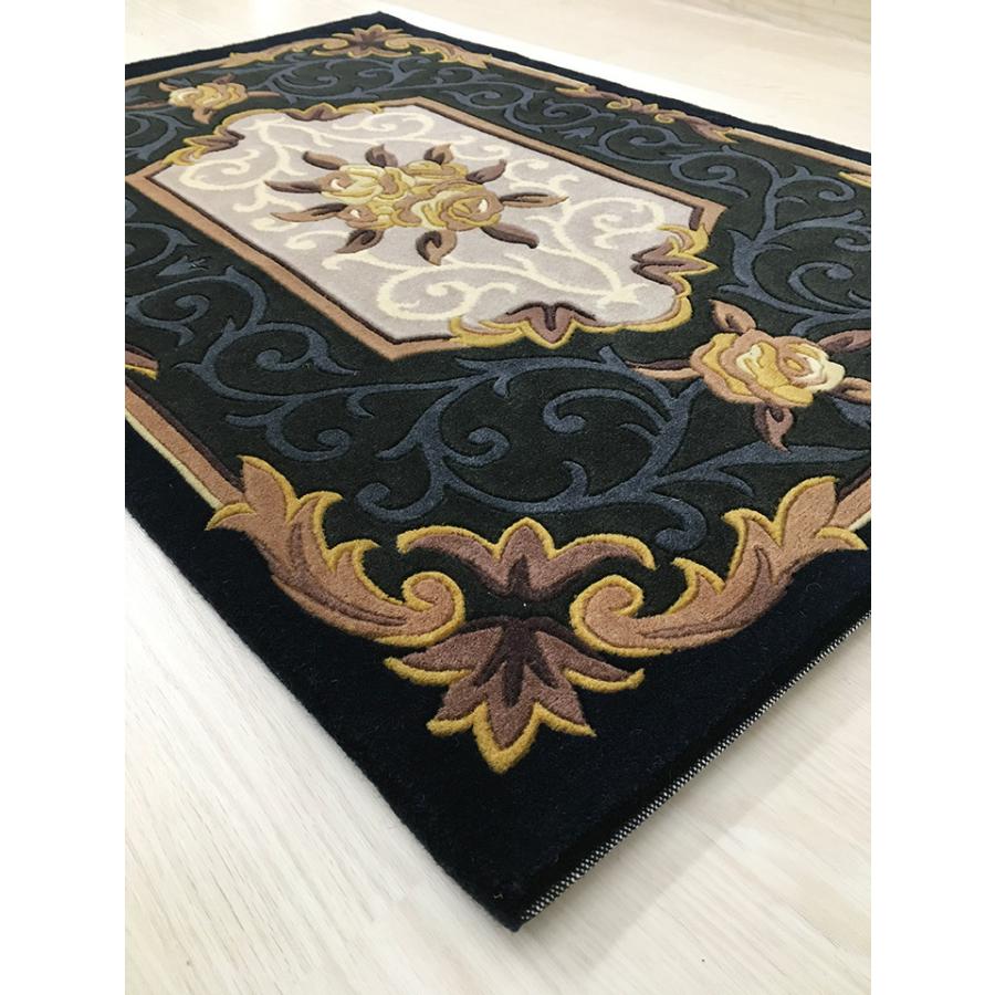 玄関マット ウール 中国段通 約61×92cm 150段 ブラック系 dt