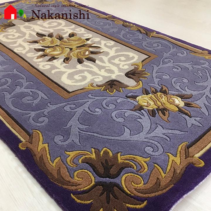 玄関マット　ウール　中国段通　約68.5×126cm　150段　パープル系　dt-a335