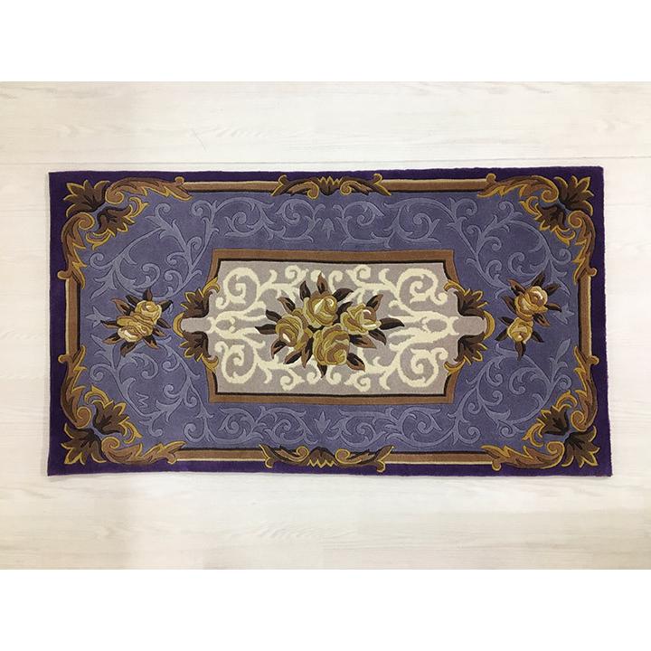 玄関マット　ウール　中国段通　約68.5×126cm　150段　パープル系　dt-a335の画像