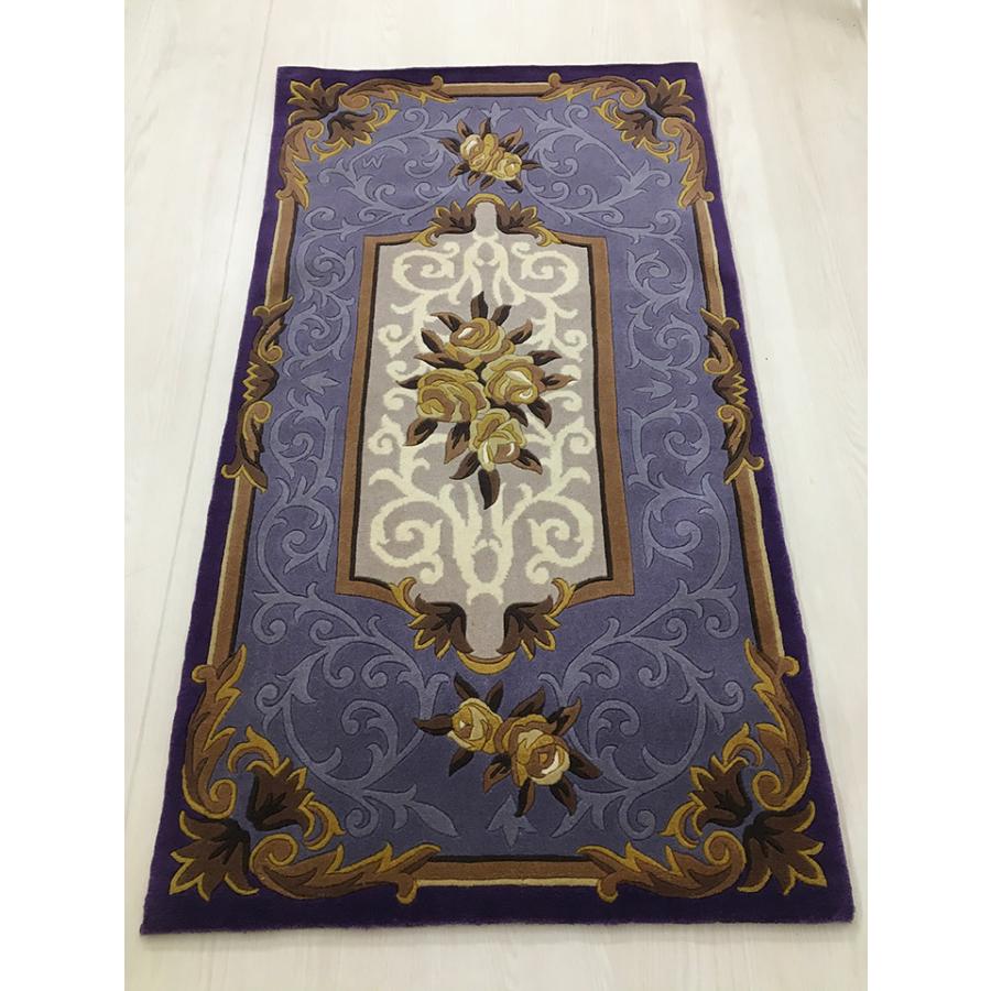 玄関マット　ウール　中国段通　約68.5×126cm　150段　パープル系　dt-a335の画像