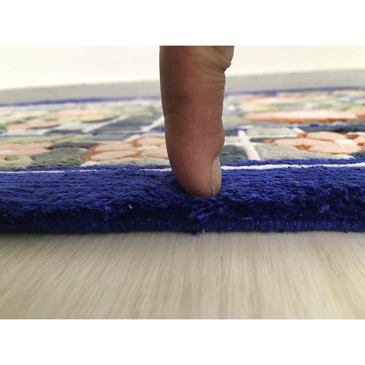 玄関マット シルク 中国段通 約62.5×90.5cm 120段 カラフル ブルー系