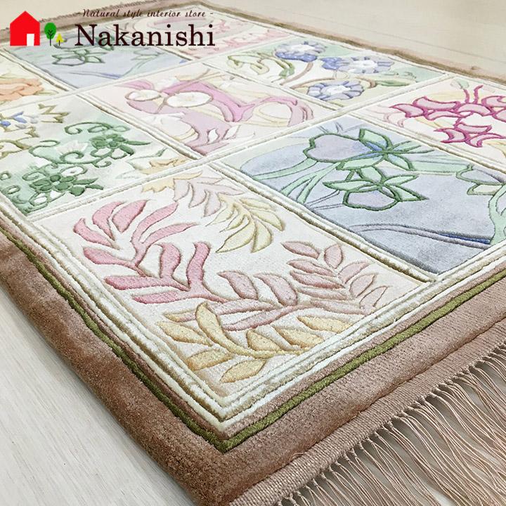 玄関マット　シルク　中国段通　約63.5×93cm　120段　ベージュ系　dt-a371