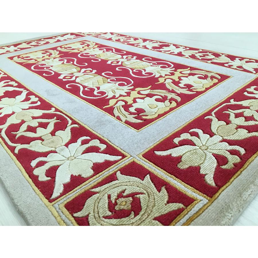 玄関マット 毛 シルク 中国段通 約62.2×88.5cm 150段 レッド系 dt-a372