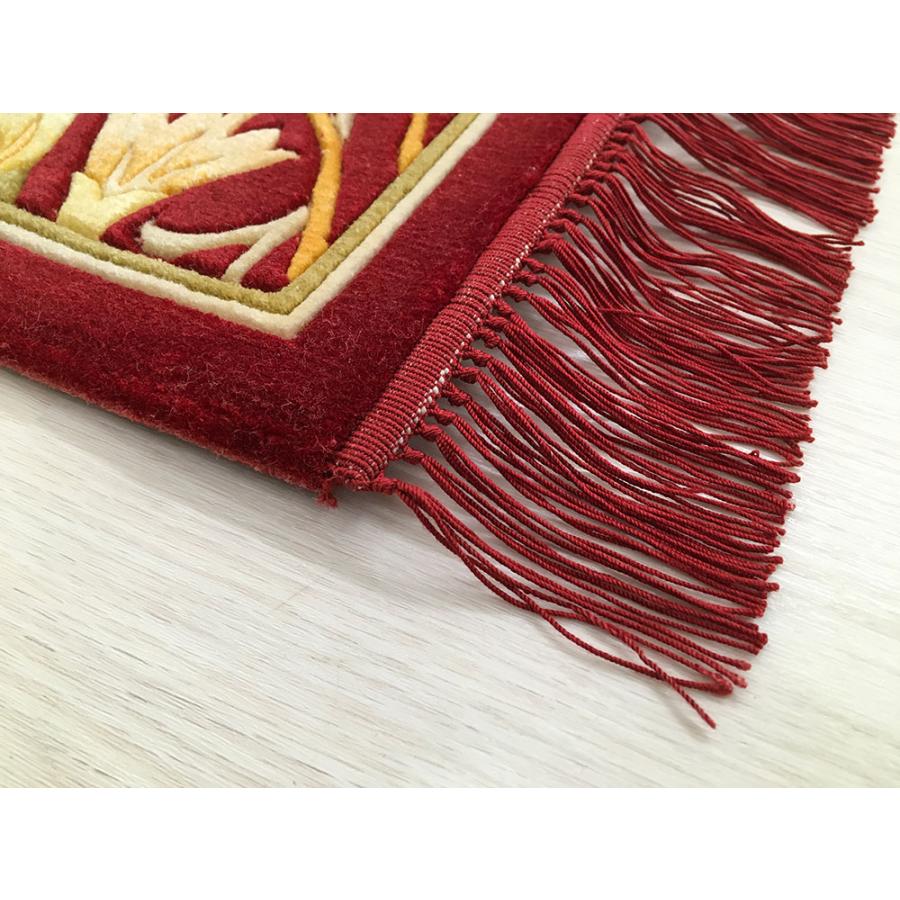 玄関マット　シルク　中国段通　約62.5×94.5cm　120段　レッド系　dt-a380の画像