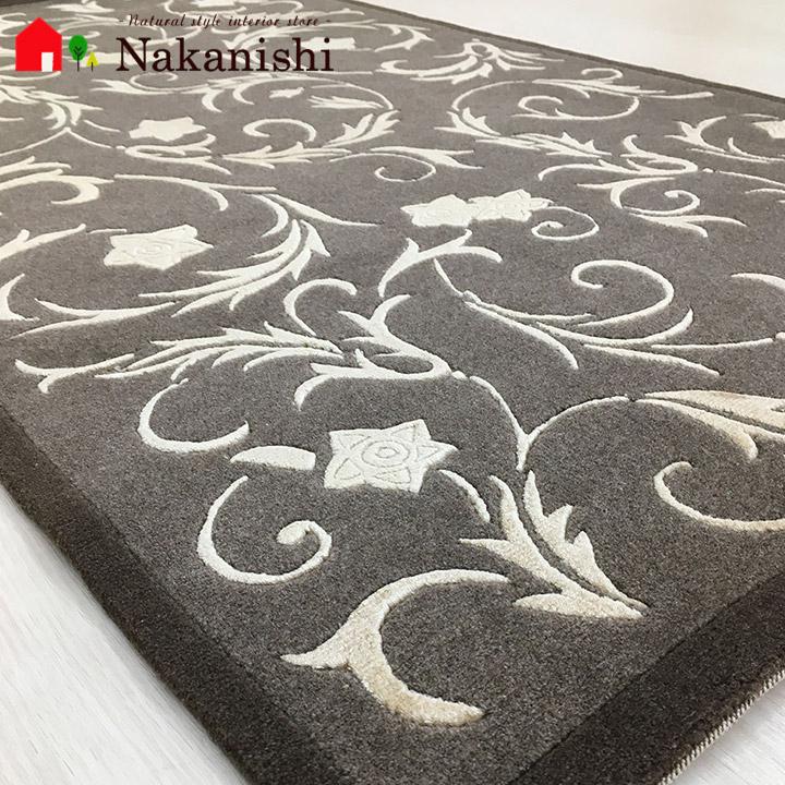 玄関マット 毛 シルク 中国段通 約68×120.5cm 150段 ブラウン系 dt