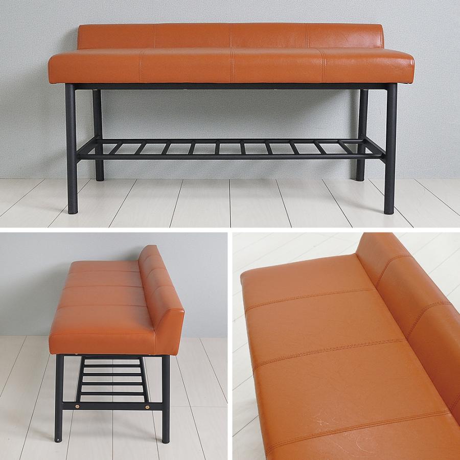ダイニングベンチ ベンチ スツール クッション ラック付き レザー調 2