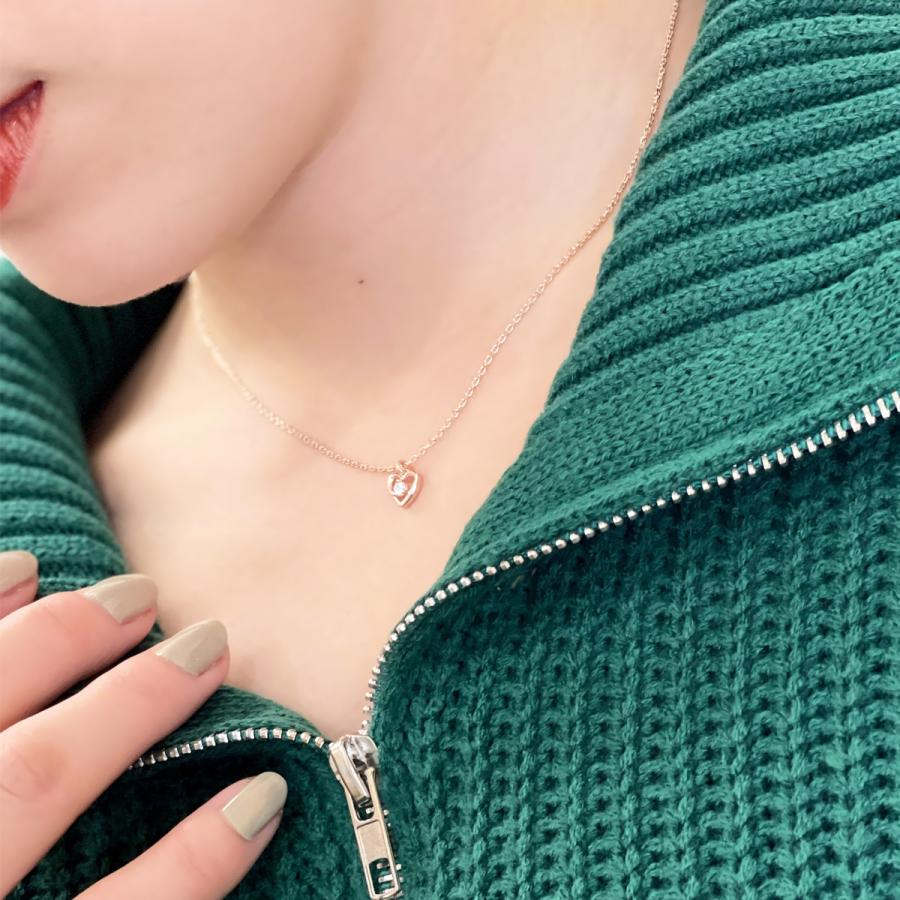 ペンダントネックレス レディース 1粒キュービックジルコニア オープンハート ショート 重ねづけにも サージカルステンレス316L シルバー ピンクゴールドの画像