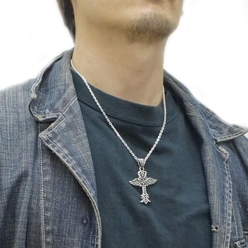 シルバー925製 翼の生えた十字架ネックレス 50cmチェーン クロス