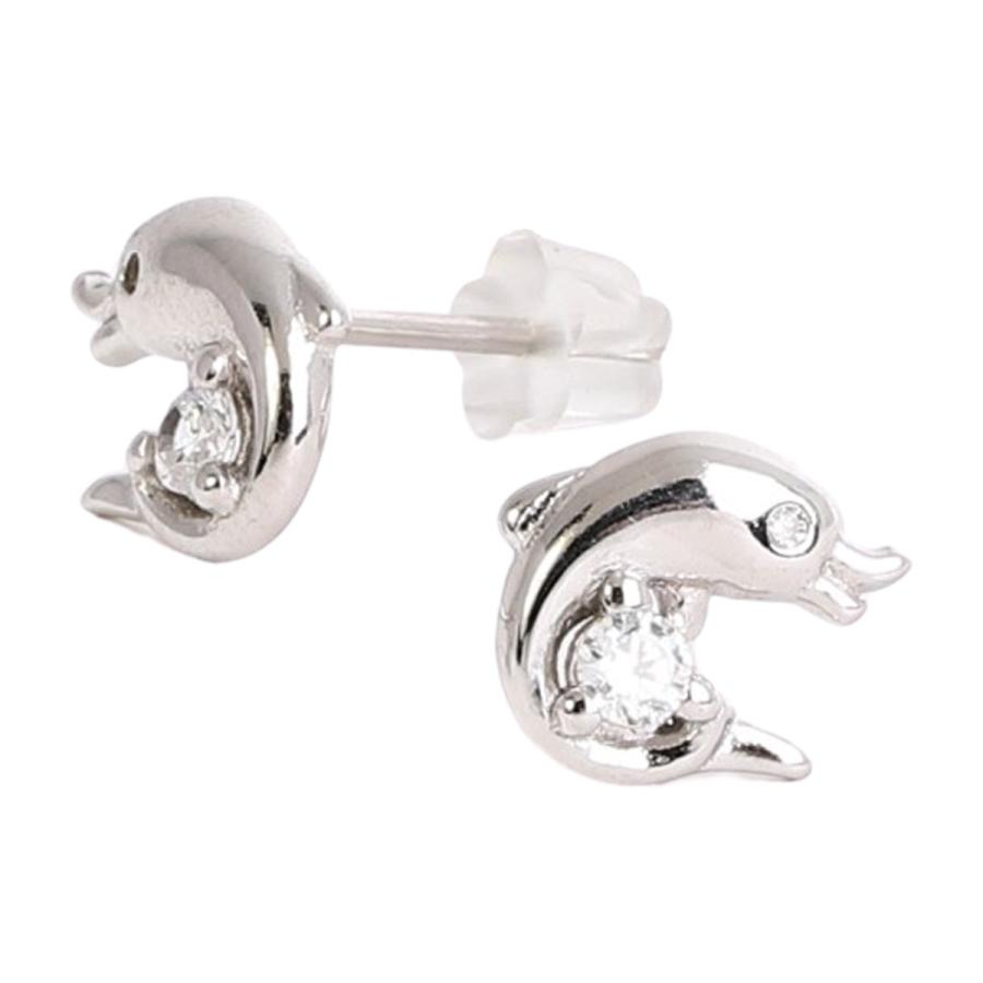 ピアス キュービックジルコニア シルバー925 イルカ ドルフィン