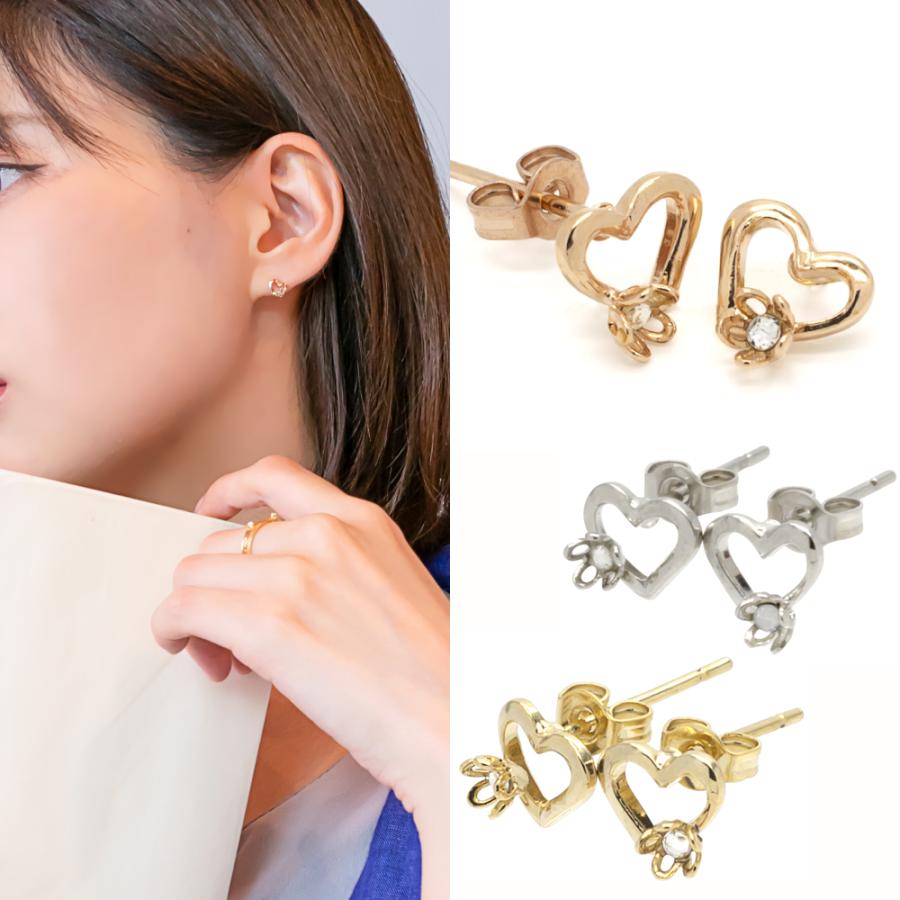 ピアス 24K 18Kピンクゴールド プラチナ スタッド オープンハート 花 
