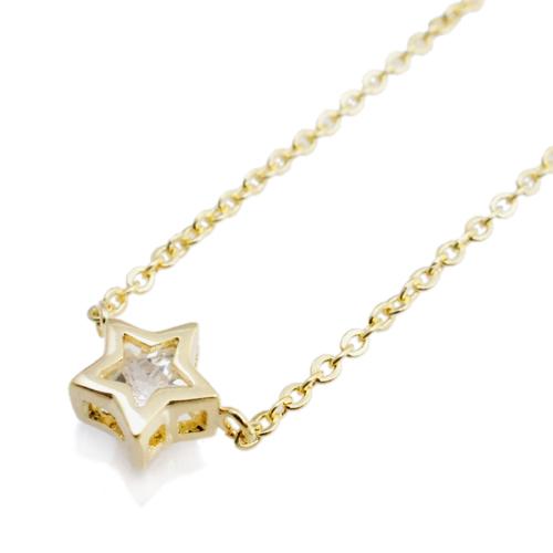 星型の枠にスターカットのジルコニアをセットしたペンダントネックレス 