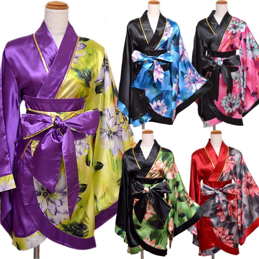 ツートンカラー花柄着物ドレス キャバドレス レディース 和柄 衣装