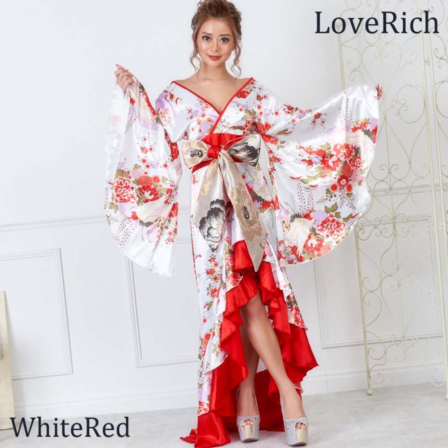 サテン和柄フリルロング着物ドレス キャバドレス レディース 衣装