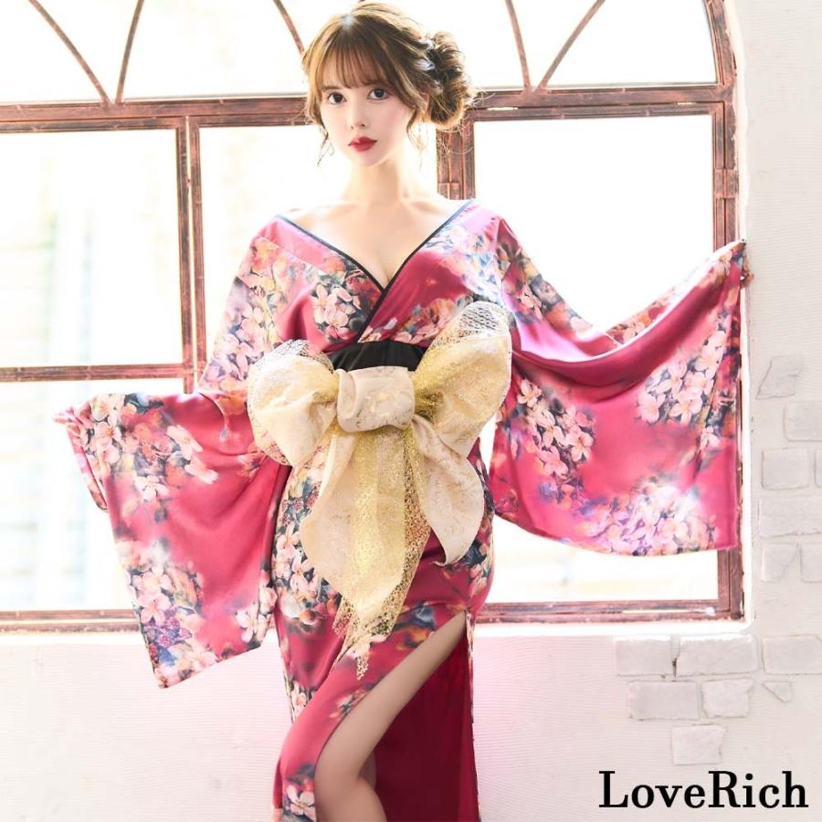 ドレス レディース 春夏秋冬 ロング丈 Vネック 着物風 深めスリット