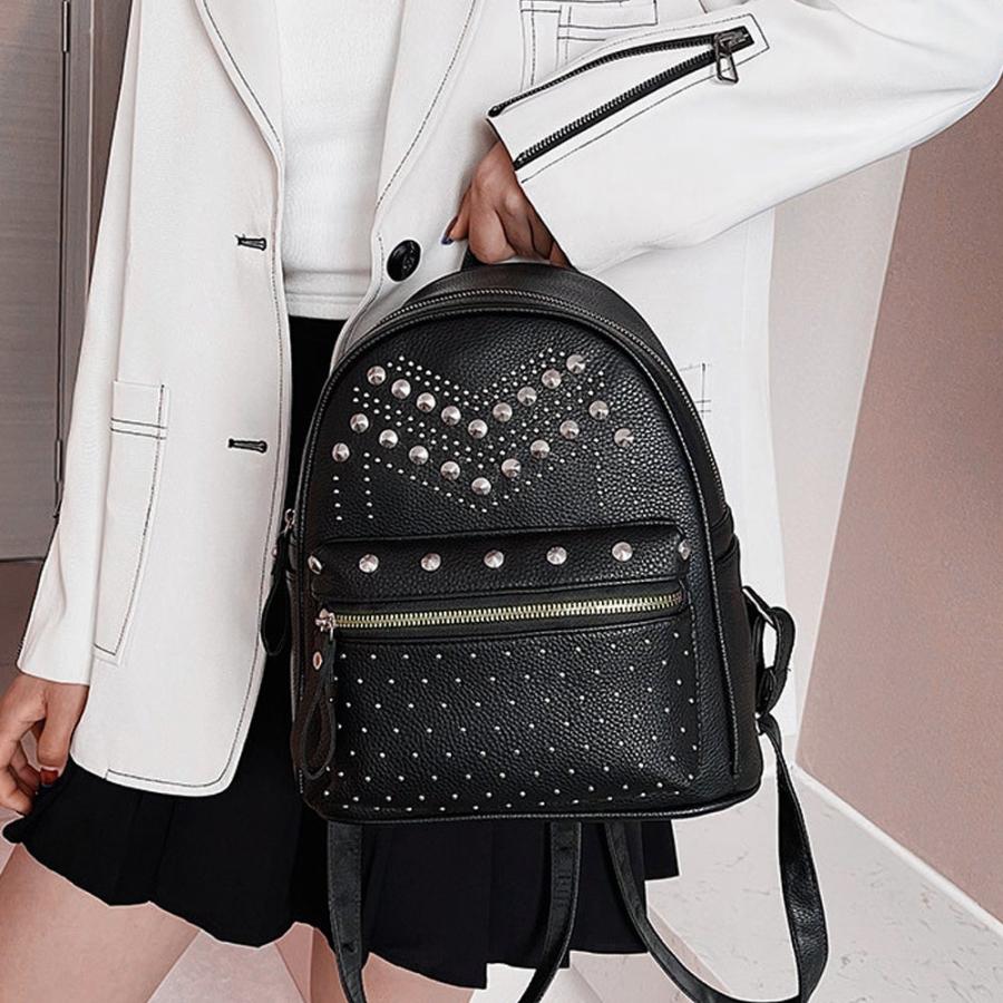 リュックサック レディース 春夏秋冬 スタッズ ファスナー 細