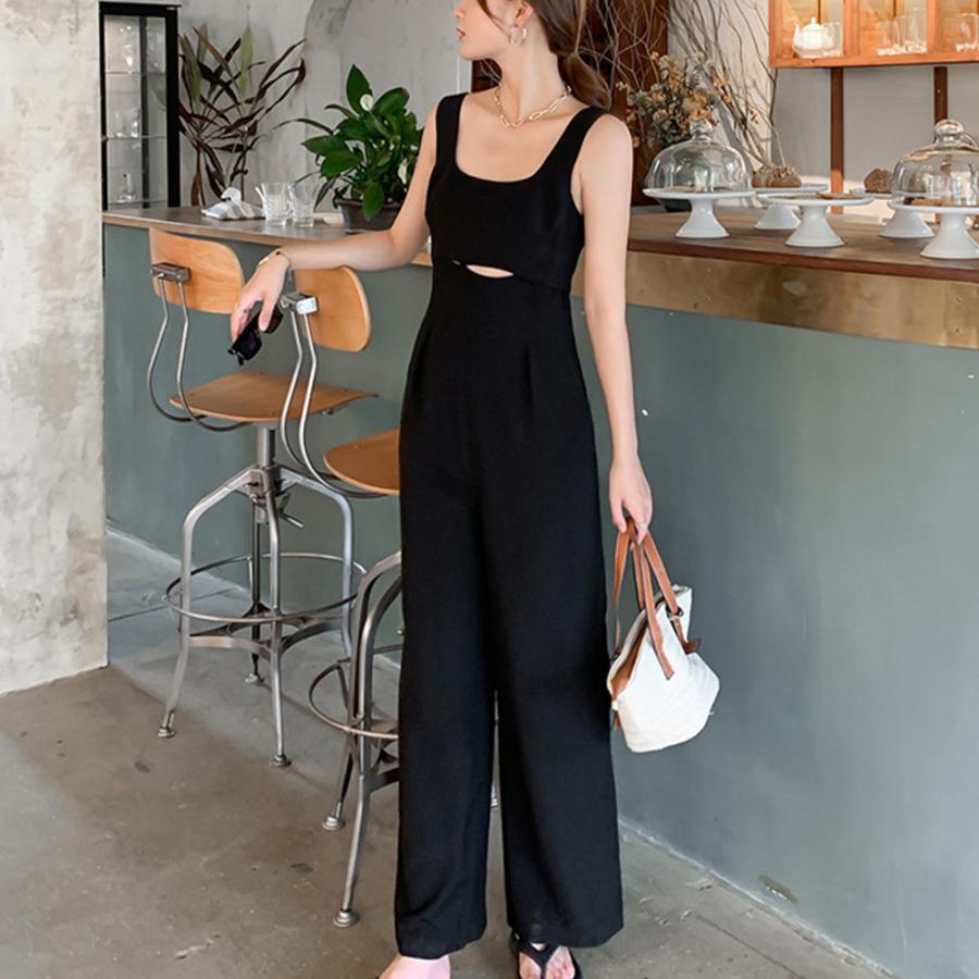 サロペットパンツ レディース 春夏 タンクトップ ワイドレッグ