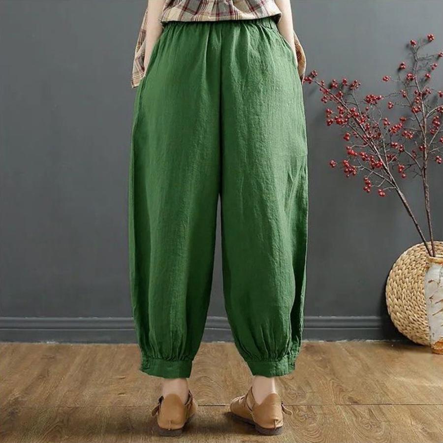 パンツ レディース 春夏秋 9分丈 絞った裾 ウエストゴム ポケット