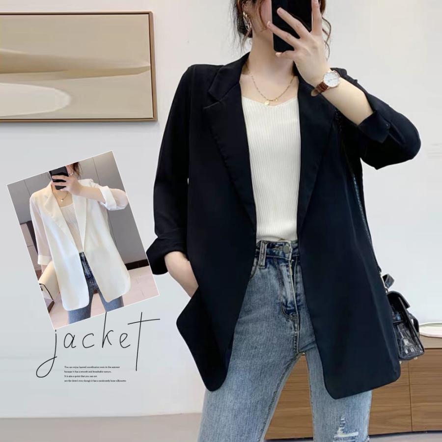 ジャケット レディース 春夏 7分袖 ロング丈 スリット アウター