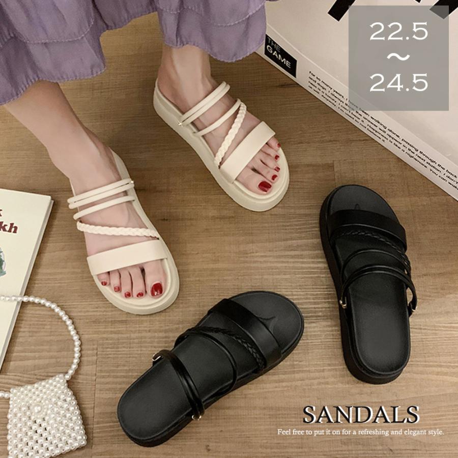 サンダル レディース 春夏 厚底 編みデザイン 合皮 さっと履ける